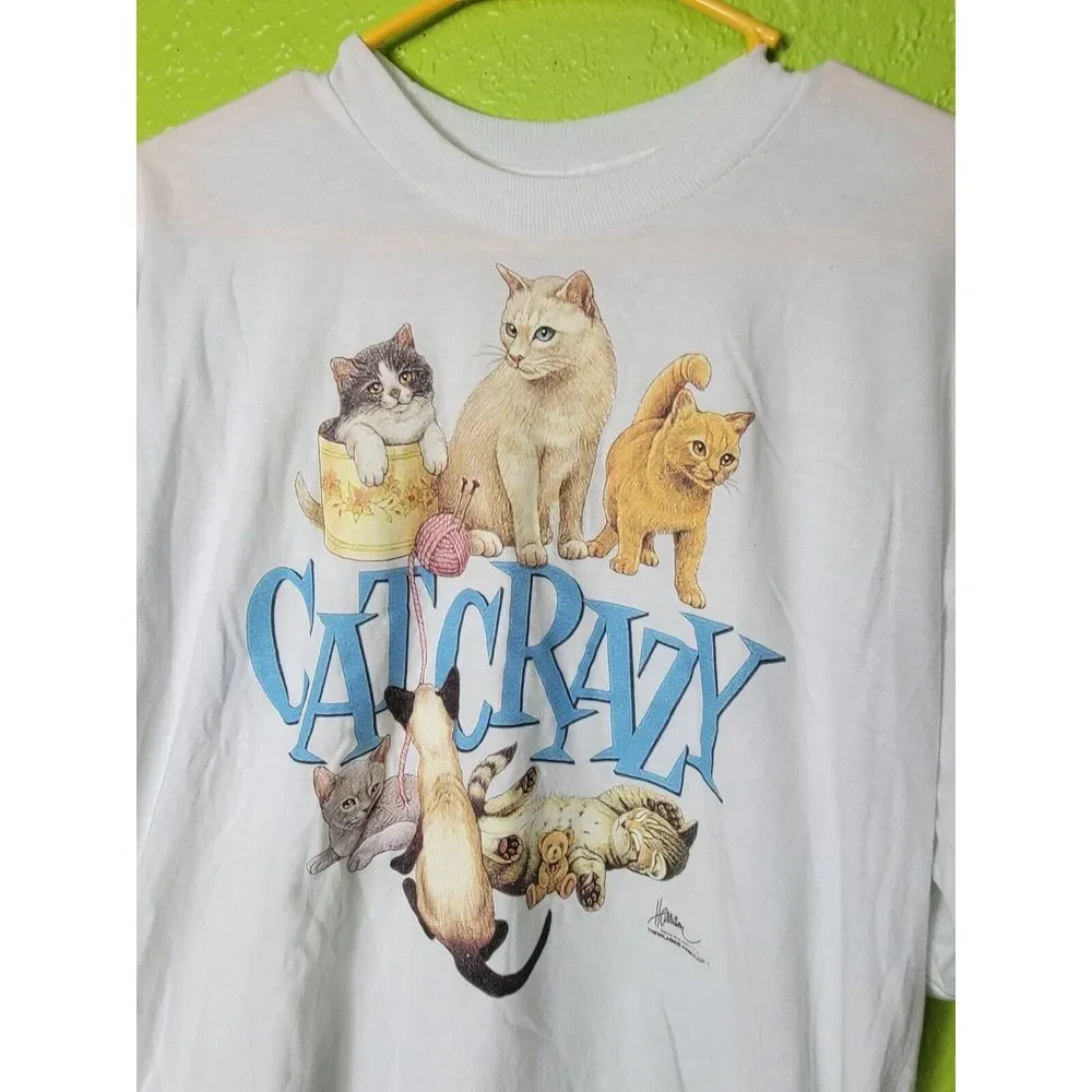 Vintage Shirt Cat Crazy 1997 Cats Kitten Kitties Graphic Tee 1990s Jerzees 50/50